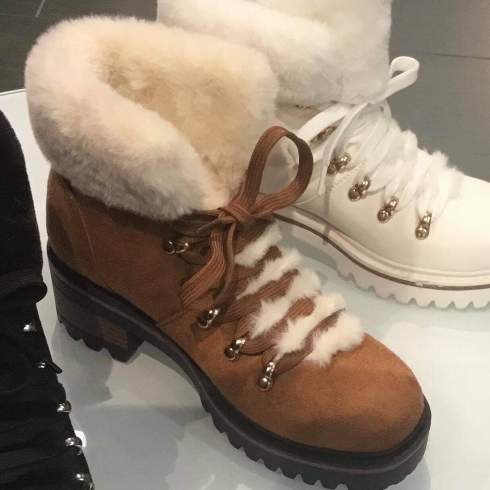 7 Bamboo Edison Faux Fur Hiking Lug Sole Heel Boot - Picture 5 of 9